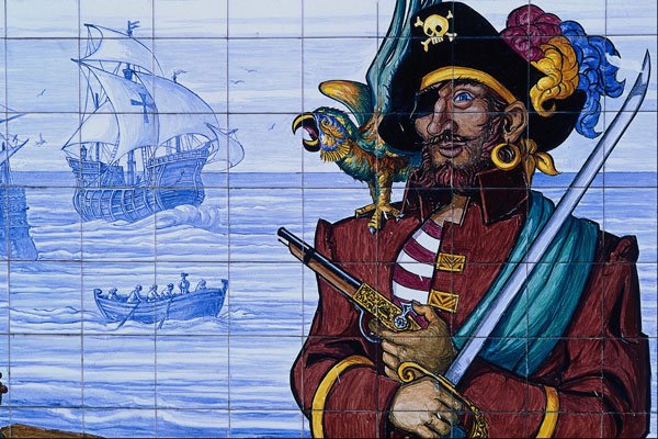 639092 Tile Showing Pirate Scene, Near Estepona, Malaga, Spain A4 Photo Print