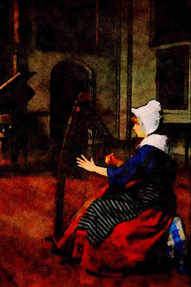 640039 Welsh Harpist, Plas Newydd, Anglesey A4 Limited Edition Watercolour Print
