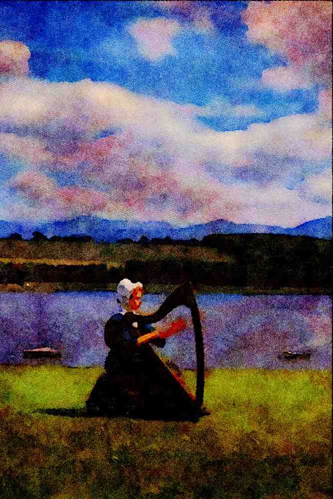 640041 Welsh Harpist, Menai Straits A4 Limited Edition Watercolour Print