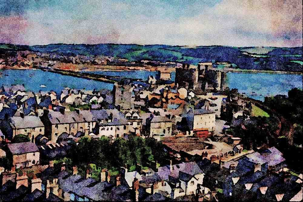 640086 Conway Town And Castle A4 Limited Edition Watercolour Print