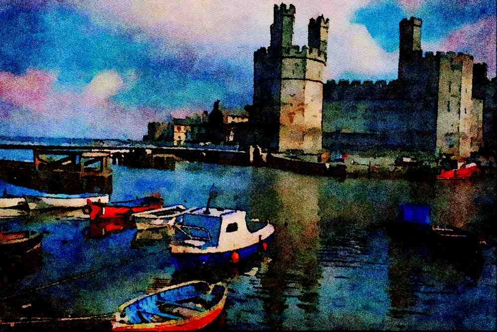 640091 Caenarfon Castle A4 Limited Edition Watercolour Print