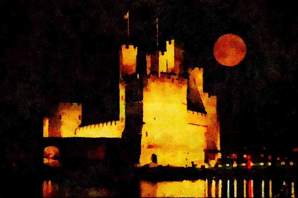 640093 Moonrise At Caernarfon Castle A4 Limited Edition Watercolour Print