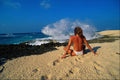647012 Woman Sitting On Beach A4 Photo Print