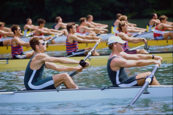 648048 Rowing From Starting Gates, Men's Eights, Ontario, Canada A4 Photo Print