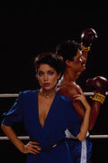 649074 Girl In Blue And Boxer A4 Photo Print