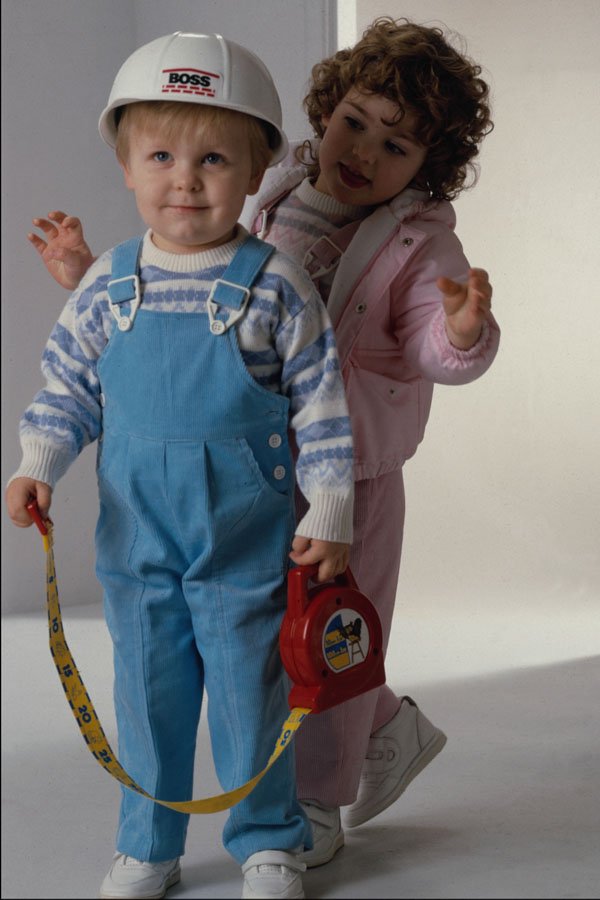 651032 Toddlers, One In A Hard Hat A4 Photo Print