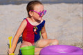 651071 Child On Beach With Toys, Majorca, Spain A4 Photo Print