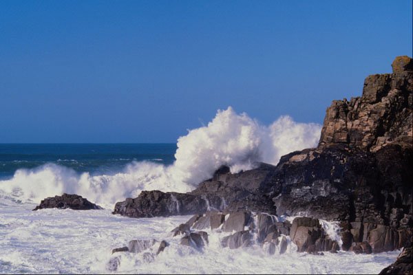 654035 Waves Crashing In Cove A4 Photo Print