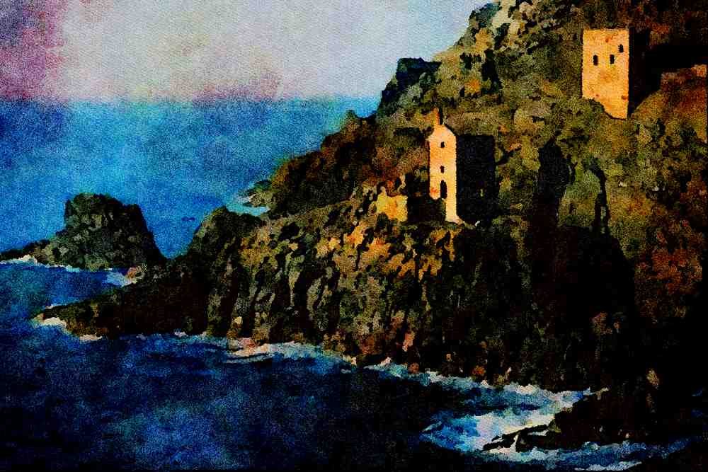 656022 Precariously Placed Mineshaft At Botallack A4 Limited Edition Watercolour Print