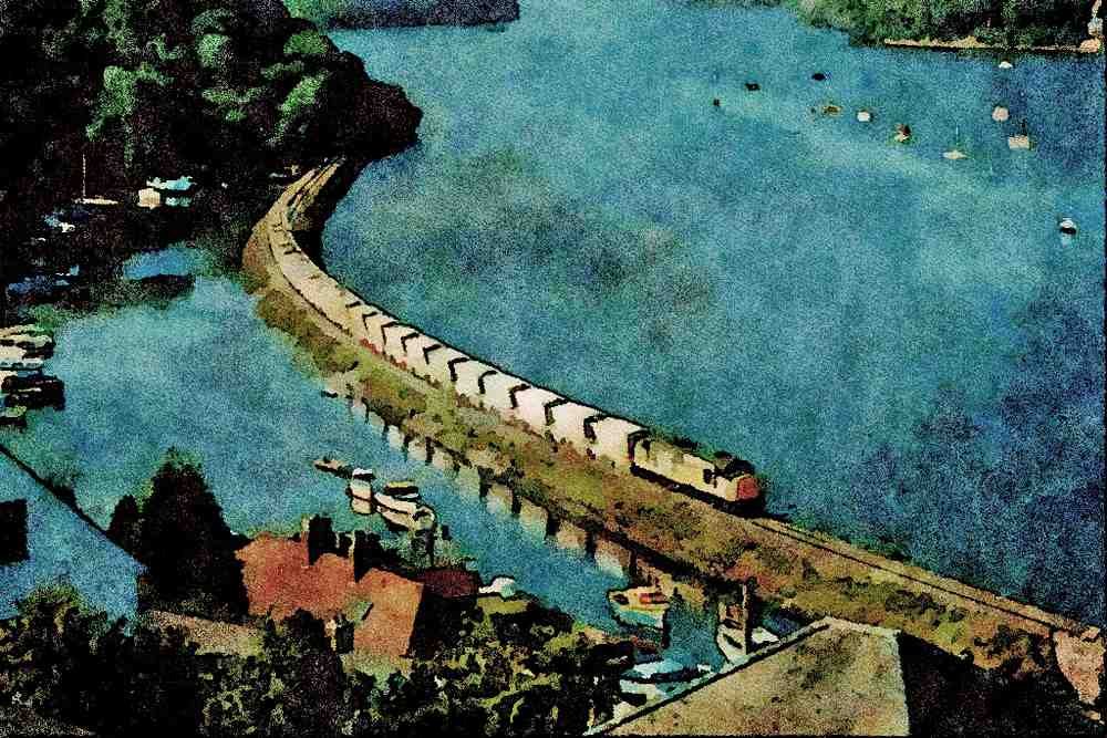 656077 China Clay Train Fowey Estuary At Golant A4 Limited Edition Watercolour Print