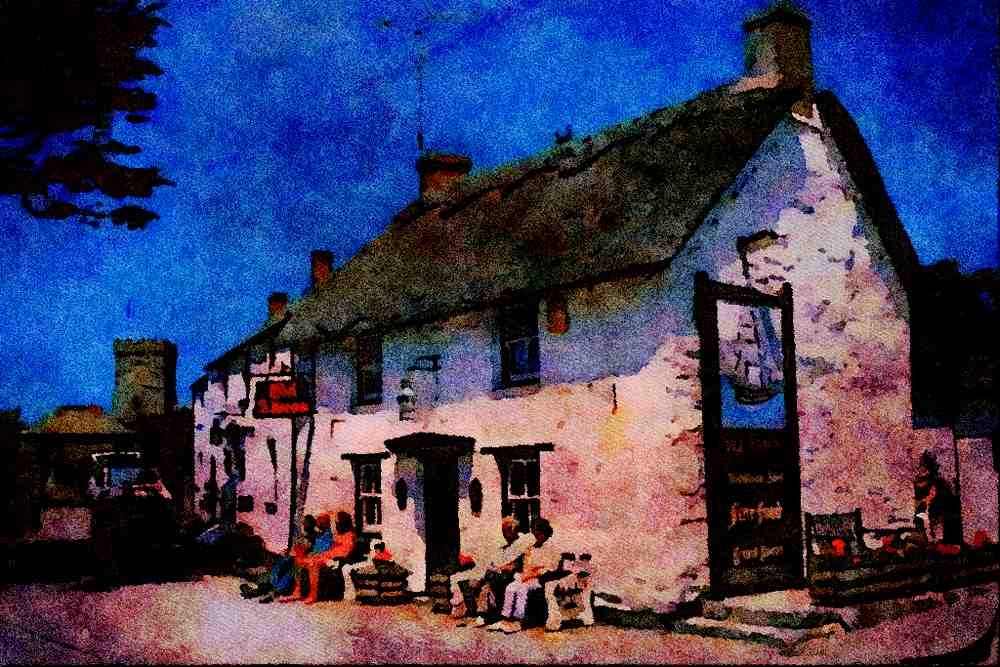 656088 Old Albion Inn, Crantock A4 Limited Edition Watercolour Print