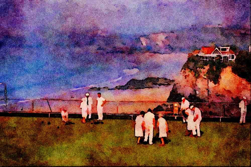 656095 Game Of Bowls At Newquay A4 Limited Edition Watercolour Print