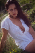 657006 Model With Long Black Hair Wearing White Cotton Top A4 Photo Print