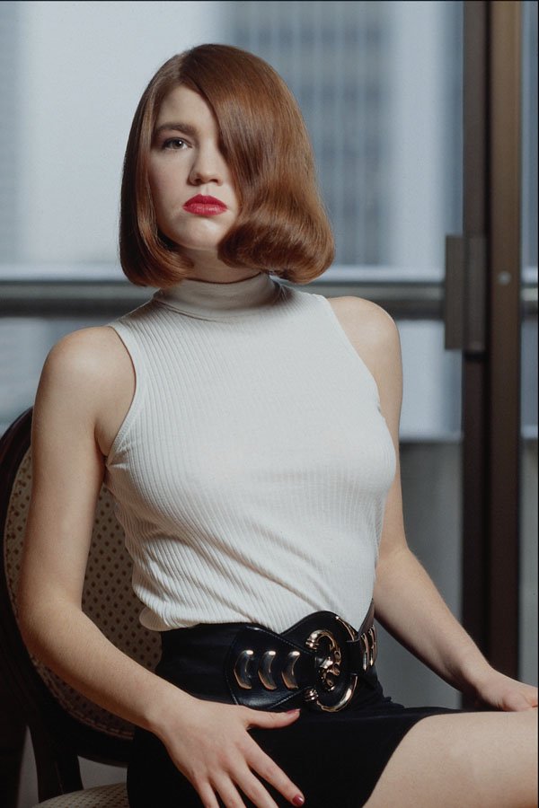 657055 Redhead In A White Top And Short Black Skirt A4 Photo Print