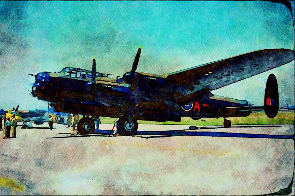 661002 Lancaster Bomber, Trenton Air Show, 1990 A4 Limited Edition Watercolour Print