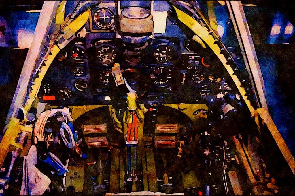 661046 Cockpit Of MK23 Supermarine Spitfire A4 Limited Edition Watercolour Print