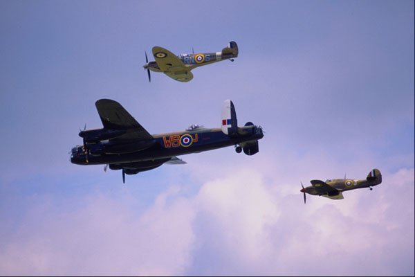 661059 BBMF AVRO Lancaster B2, Hurricane IIc And Spitfire IIa A4 Photo Print