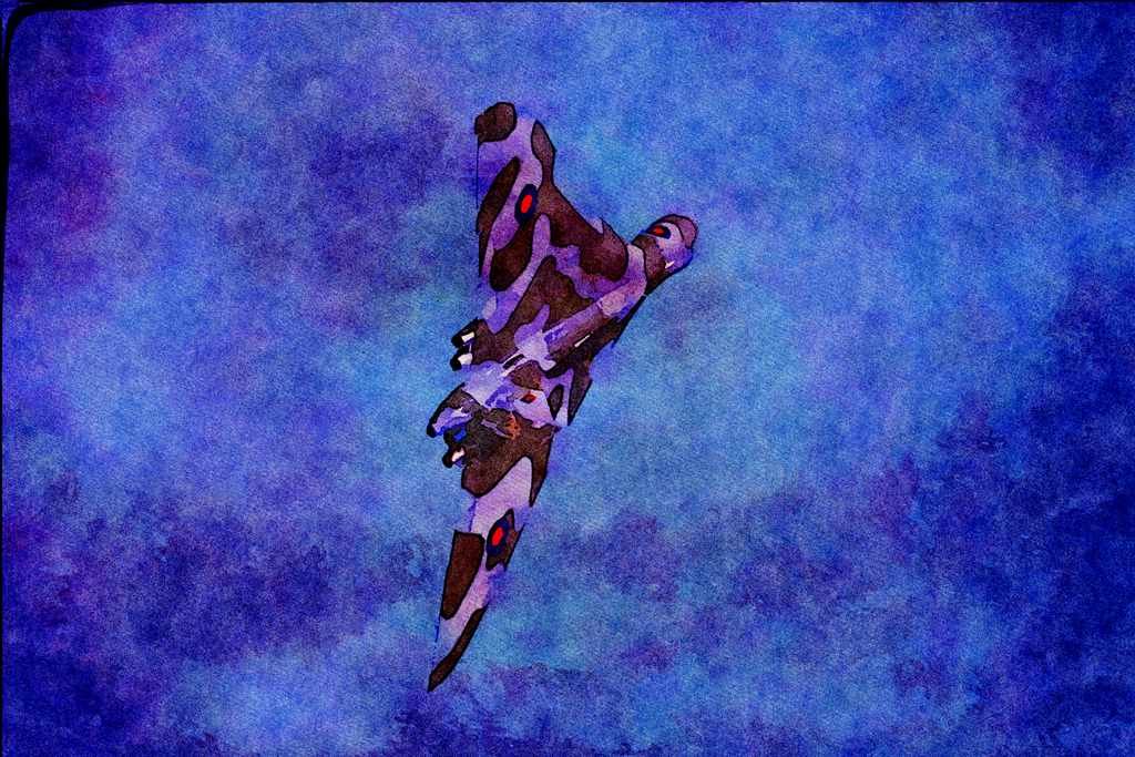 661063 AVRO Vulcan B2 XH 558 In Steep Climb Over Boscombe Down A4 Limited Edition Watercolour Print