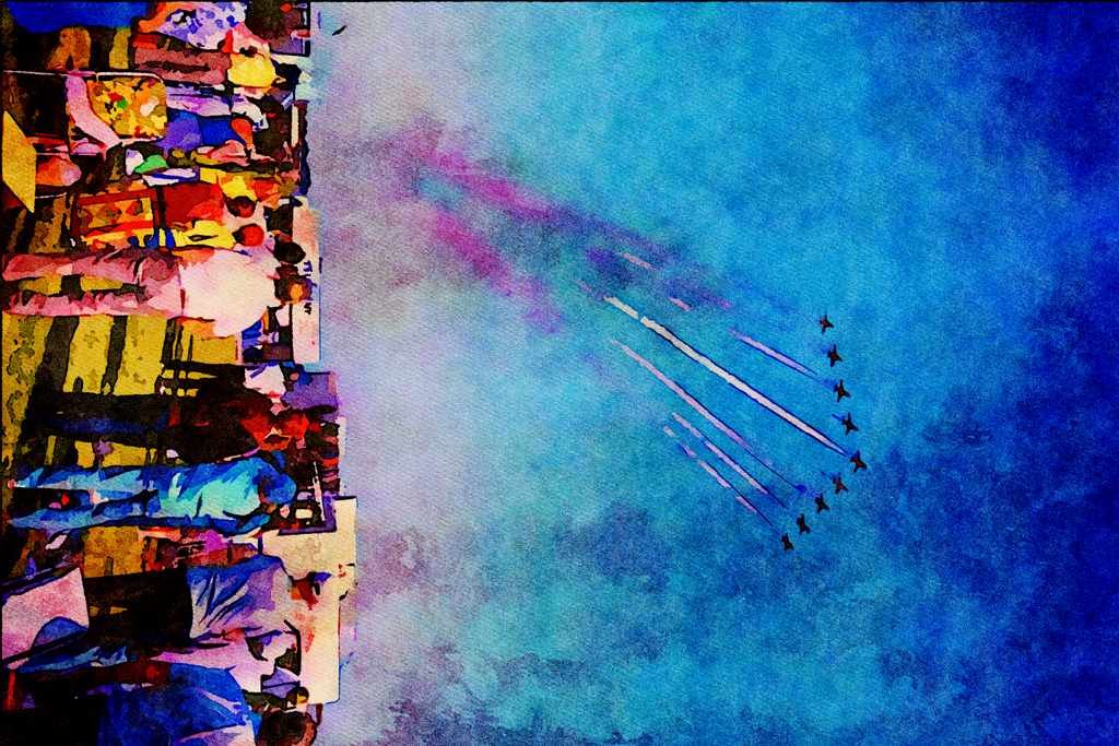 661072 Arrival Of The RAF Red Arrows A4 Limited Edition Watercolour Print