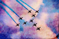 661073 Red Arrows BAe Hawk T1.a's In Concorde Formation A4 Limited Edition Watercolour Print