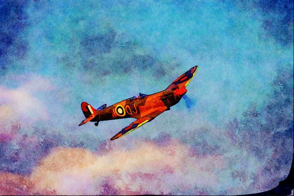 661076 Spitfire MK5 At Old Warden A4 Limited Edition Watercolour Print