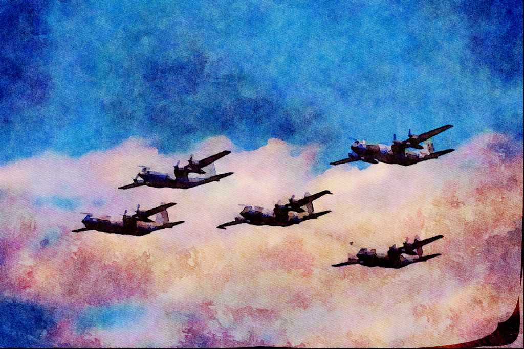 661079 Hercules C130K Tankers 57 Sq. RAF In Formation A4 Limited Edition Watercolour Print