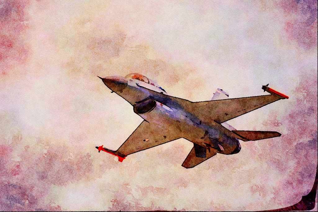 661085 RNLAF General Dynamics RF.16B Falcon In Flight A4 Limited Edition Watercolour Print