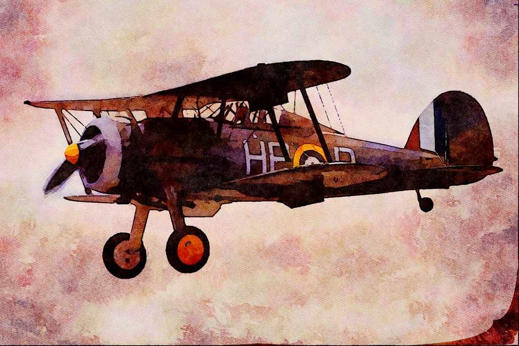 661086 Gloster Gladiator In Flight A4 Limited Edition Watercolour Print