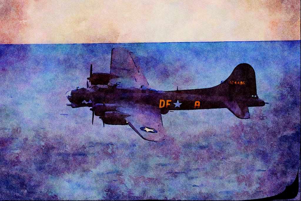 661089 B.17G Flying Fortress, _Sally B_ Over The Channel A4 Limited Edition Watercolour Print