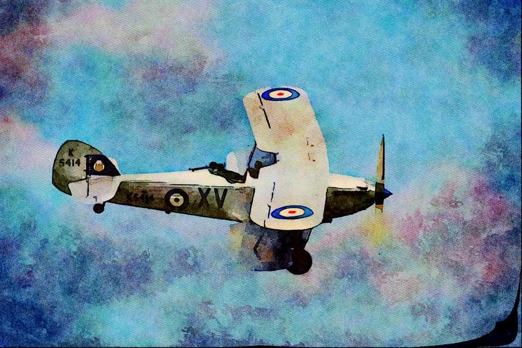 661093 Old Warden Airfield, Hawker Hind A4 Limited Edition Watercolour Print
