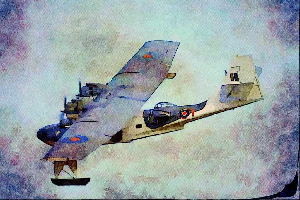661096 Old Warden Airfield, Consolidated Vatalina A4 Limited Edition Watercolour Print