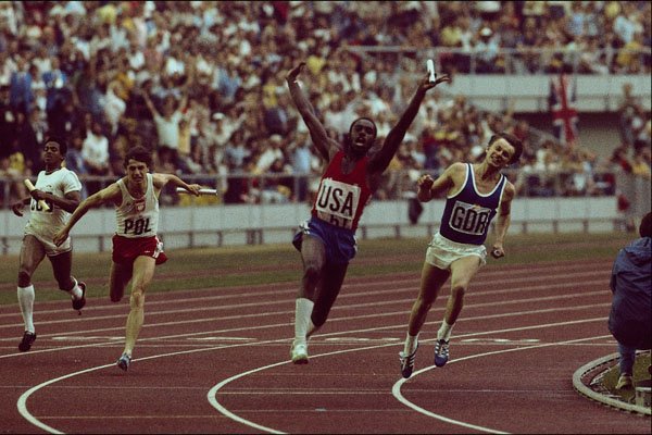 663057 Track And Field, Finish Line, Men's 400m Relay A4 Photo Print