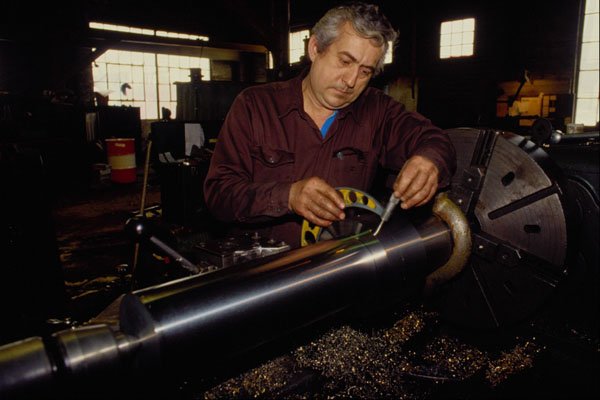 667032 Lathe Operator Checks Work In Progress, Nova Scotia A4 Photo Print
