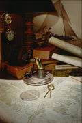 669011 Navigation Instruments, Chart, Lamp, Old Picture A4 Photo Print