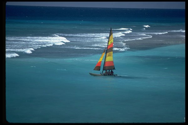 669046 Colorful Sailboat Off Barbados A4 Photo Print