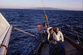 669075 Sailing, Couple On Helm In Sailboat A4 Photo Print