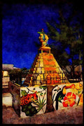 670028 Mayan Design Water Fountain, Belize A4 Limited Edition Watercolour Print