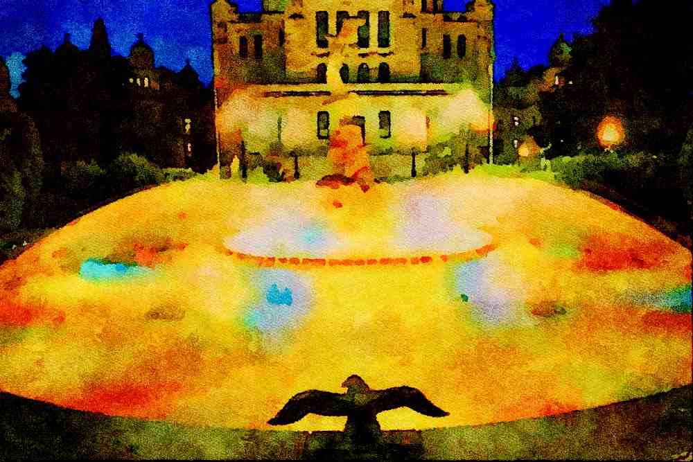 670042 Fountain And Legislative Buildings, Victoria, B.C., Canada A4 Limited Edition Watercolour Print
