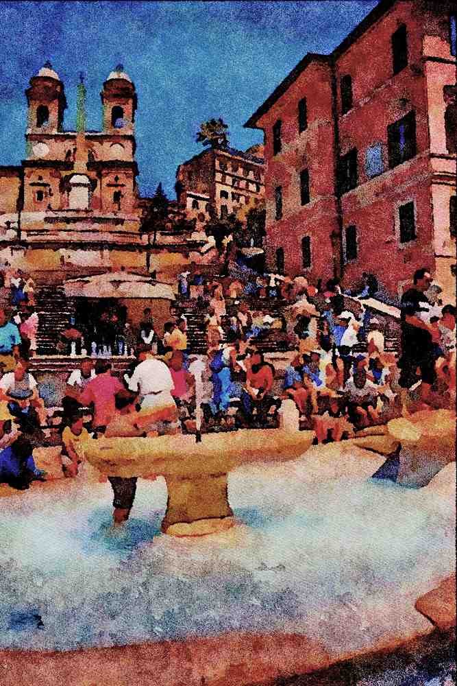 670043 Spanish Steps And Fountain, Rome, Italy A4 Limited Edition Watercolour Print