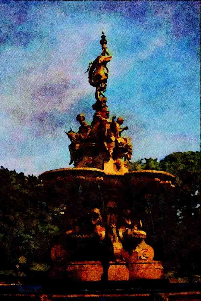 670061 Bronze Fountain A4 Limited Edition Watercolour Print