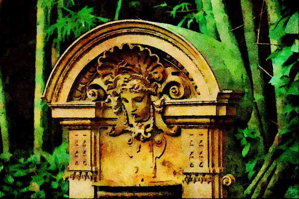 670062 Fountain At Botanical Garden A4 Limited Edition Watercolour Print