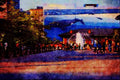 670063 Public Square And Fountain A4 Limited Edition Watercolour Print