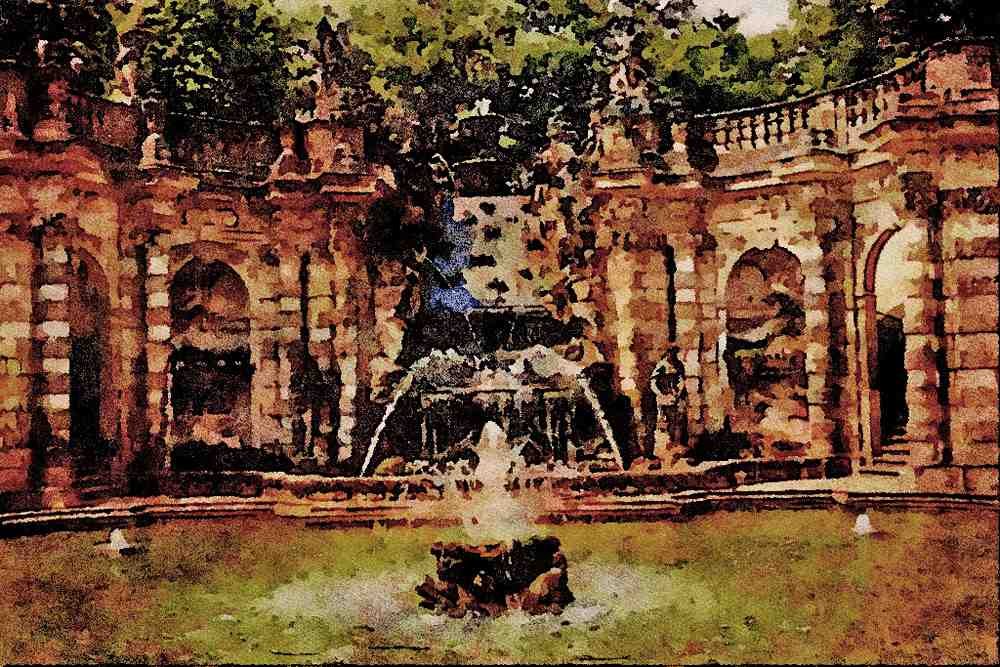 670072 Nymph's Bath, Zwinger, Dresden, Germany A4 Limited Edition Watercolour Print