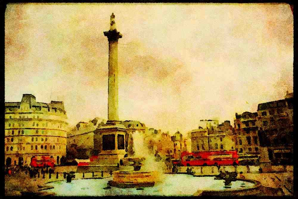 670083 Trafalgar Square With Nelson's Column, London, England A4 Limited Edition Watercolour Print