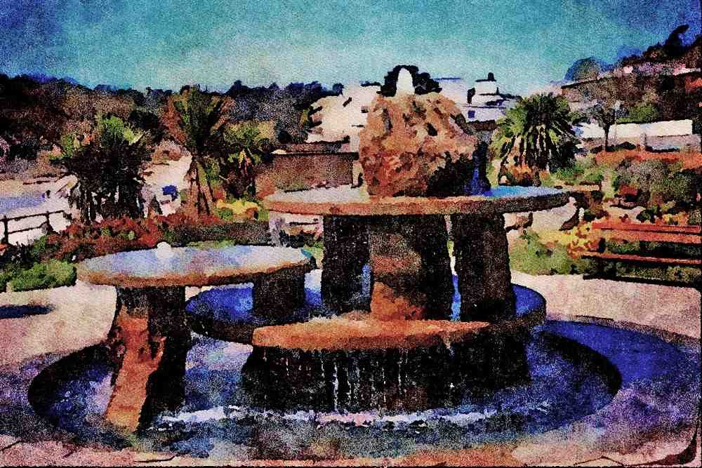 670098 Fountain, St. Brelade's Park, Jersey, England A4 Limited Edition Watercolour Print