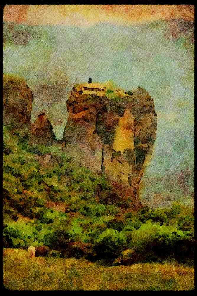 671000 Monastery In Meteora, Greece A4 Limited Edition Watercolour Print