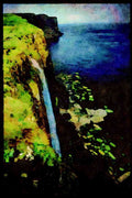 671006 Waterfall Over The Cliffs Of The Isle Of Skye, Scotland A4 Limited Edition Watercolour Print
