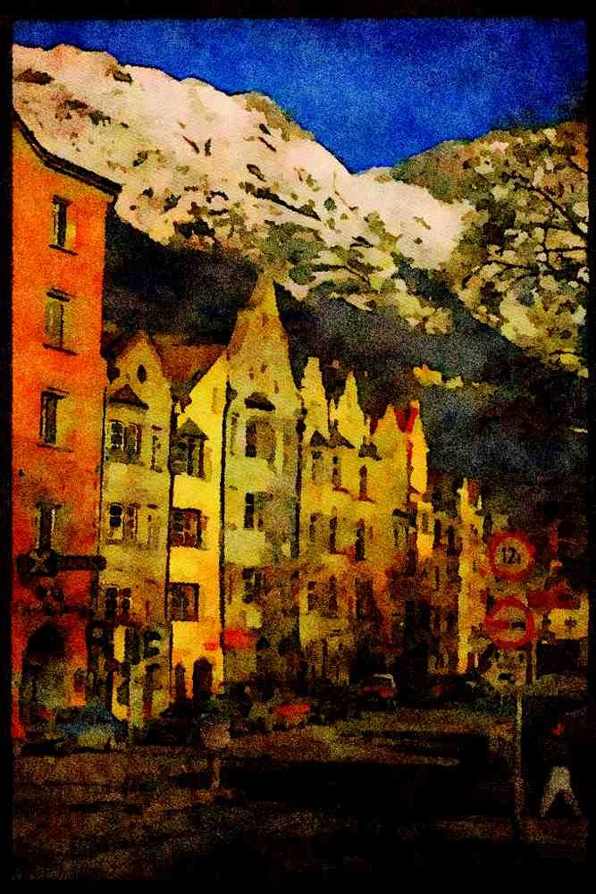 671007 Innsbruck, Austria A4 Limited Edition Watercolour Print