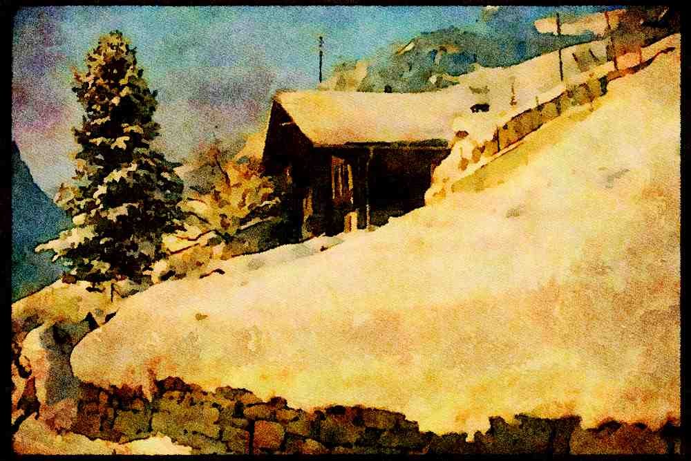 671009 Mountain Home, Switzerland A4 Limited Edition Watercolour Print