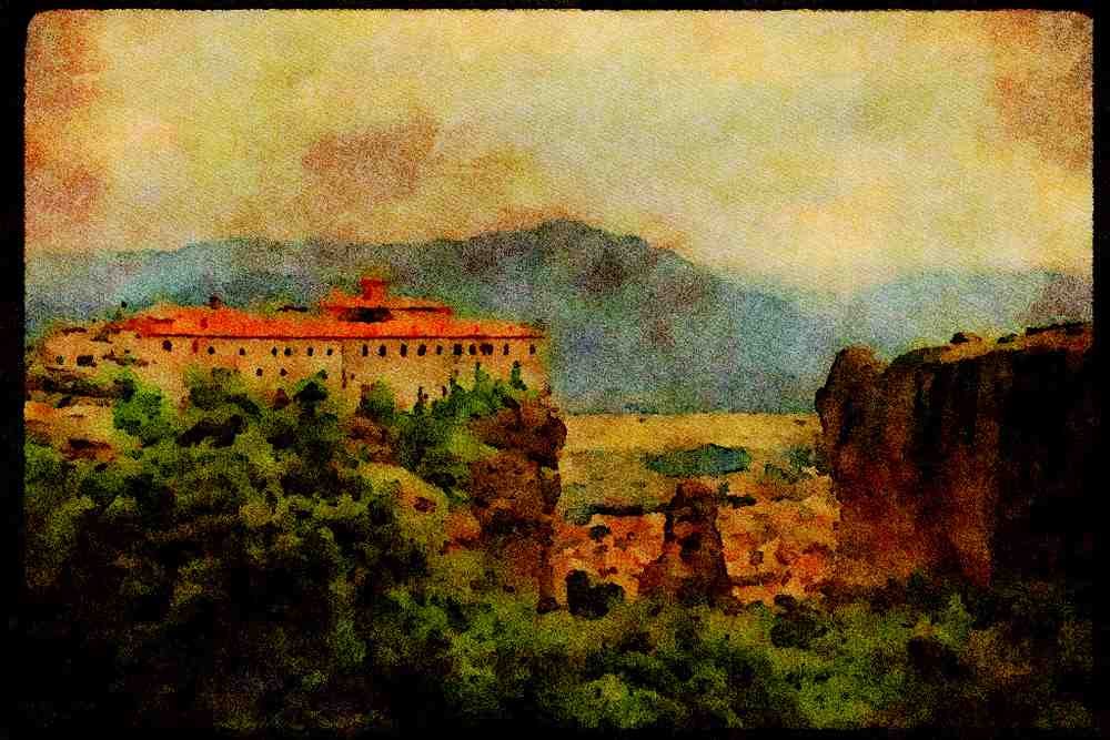 671011 Monastery, The Great Meteora, Greece A4 Limited Edition Watercolour Print